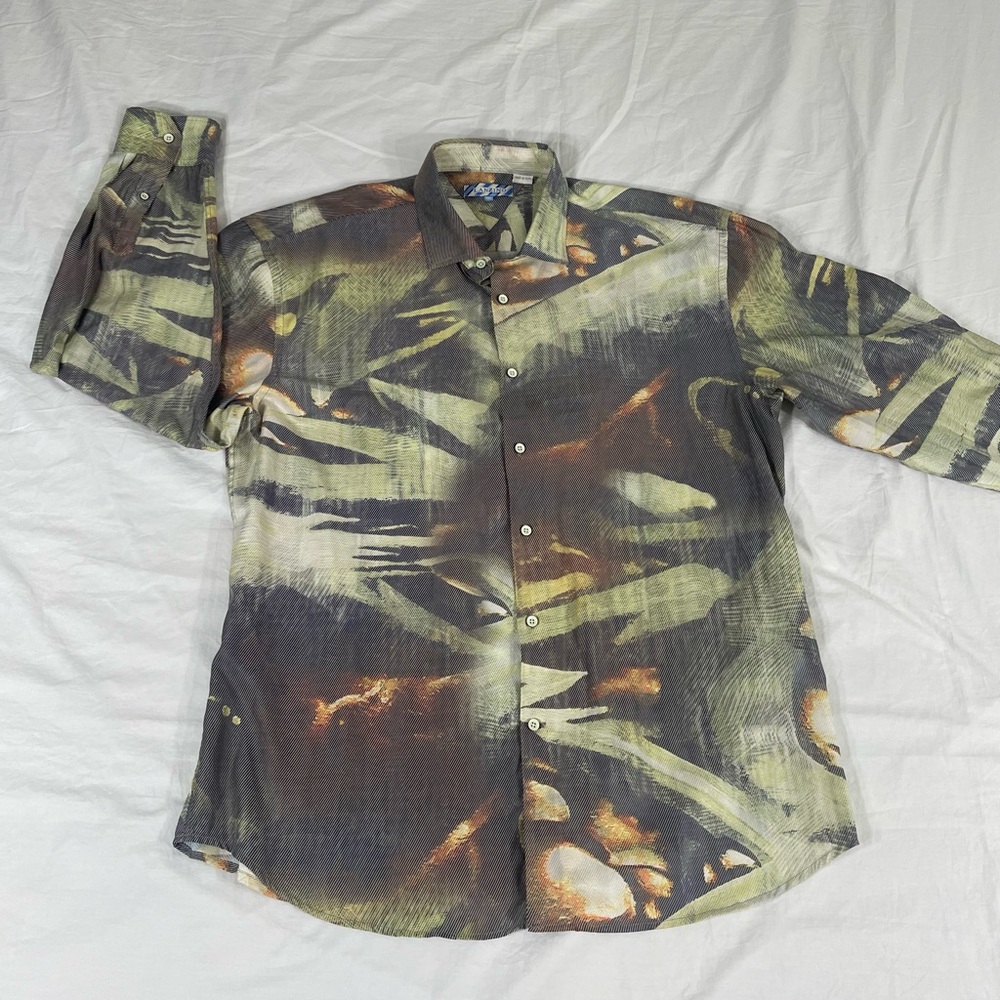 Lanzino Mens Multicolor Polyester Long Sleeve Button Up Shirt Size 4XL